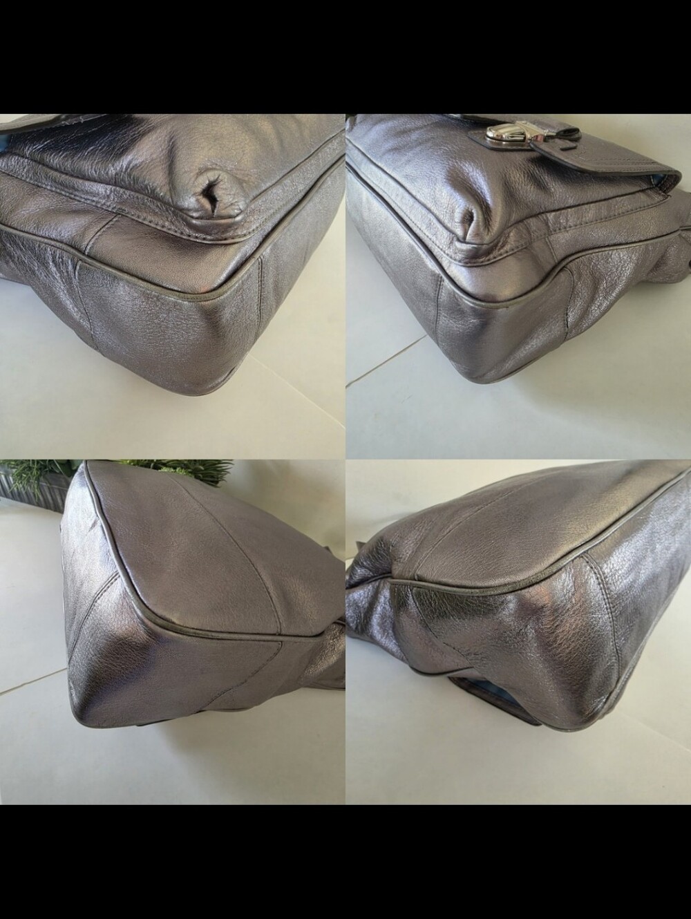 Coach Poppy Pushlock Metallic Leather Tote Y2K Silver Gray - Picture 15 of 16